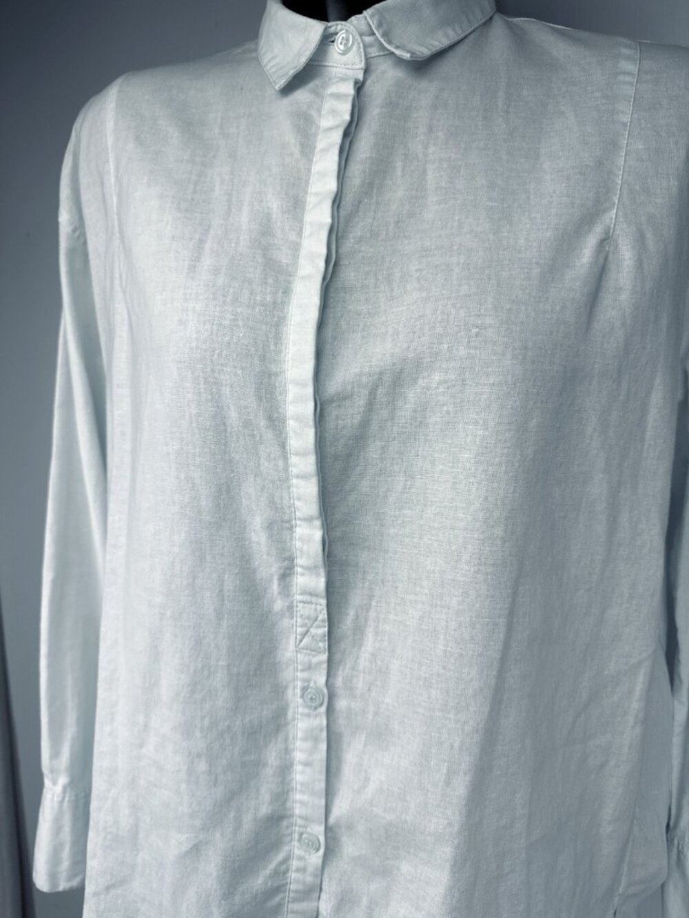 EASEL Oversized Linen & Cotton Ice Blue Long Sleeve Button Down Shirt sz S - Picture 7 of 10